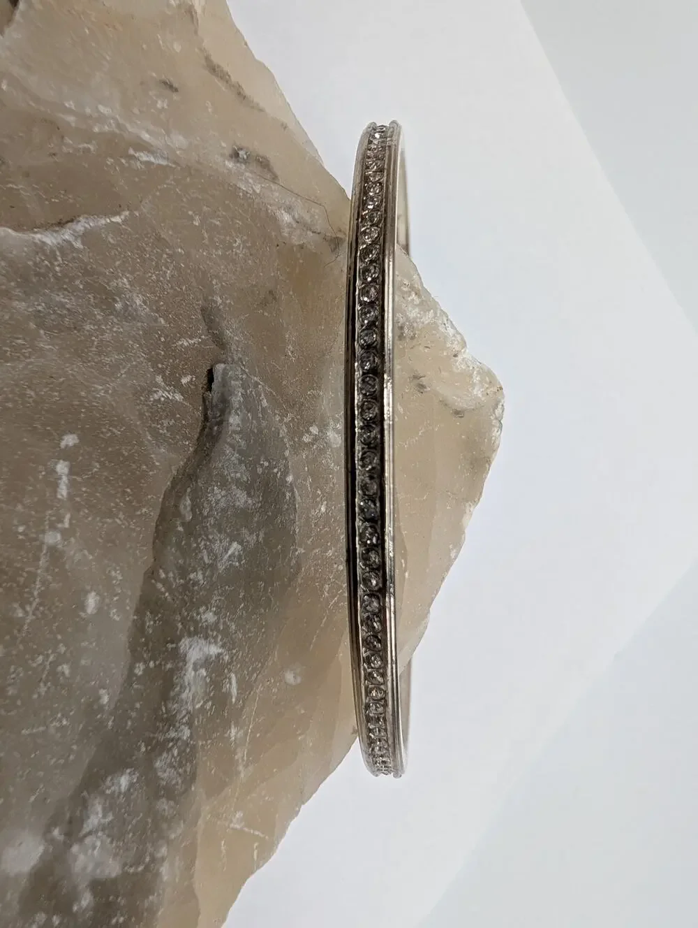 LOFT Silver Tone Bangle Bracelet with Clear Rhinestone Pave Inlay Fashion